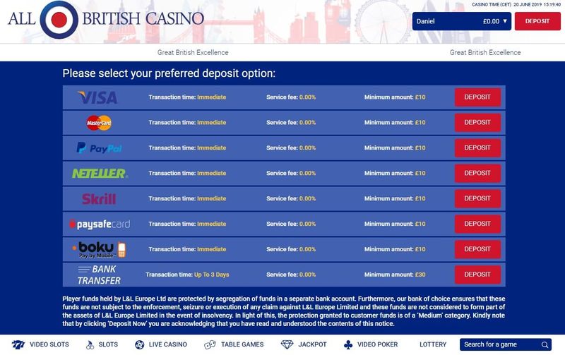 All British Casino Deposit Options