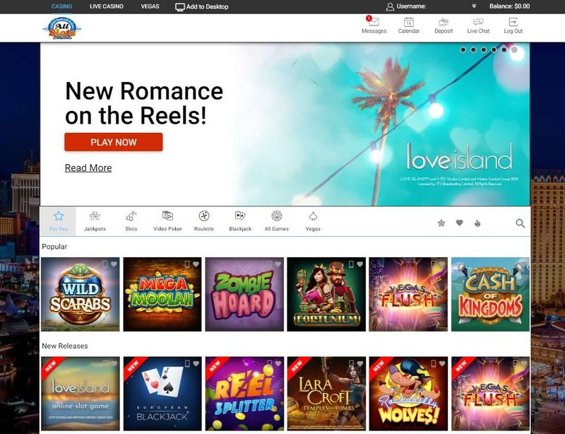 Screenshot Image of All Slots Casino Homepage