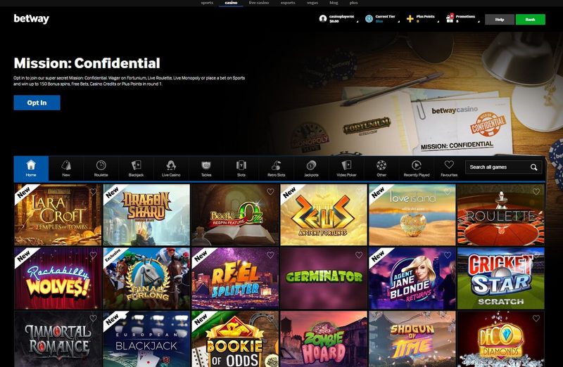 Betway Casino Lobby - Player Logged In