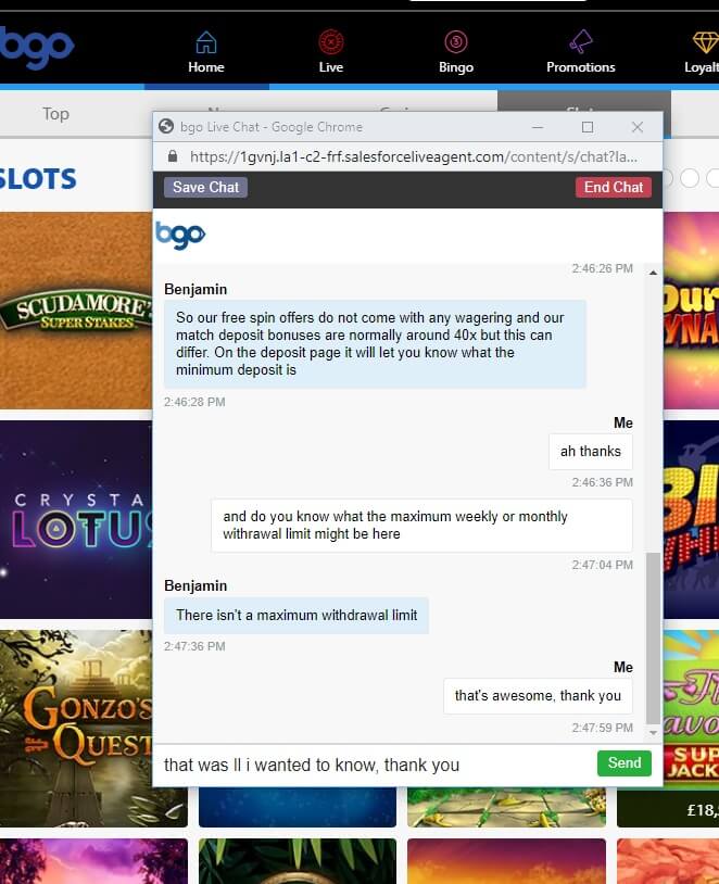 bgo Casino Live Chat