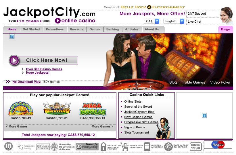 Jackpot City Homepage From 2008