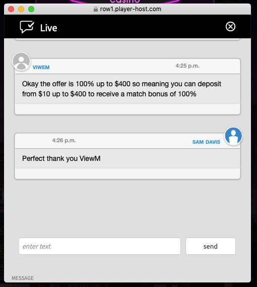 Jackpot City Chat Window