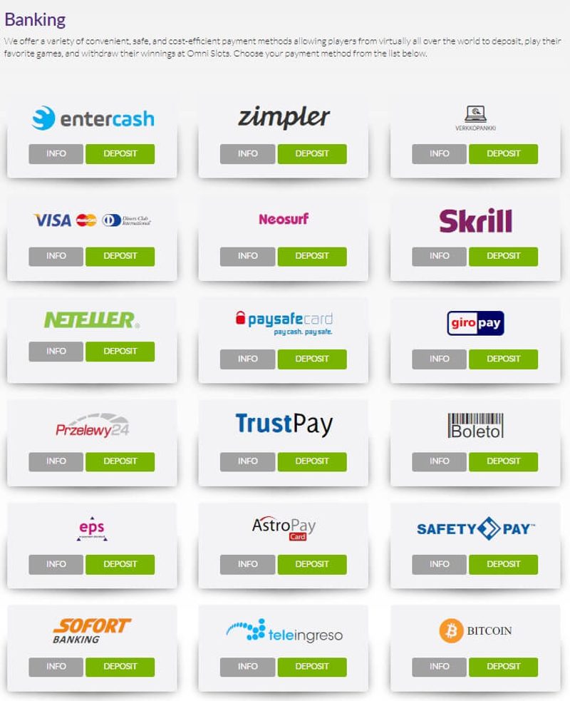 Omni Casino Deposit Options