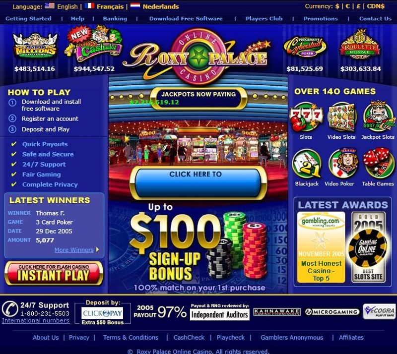 Roxy Palace Casino Homepage Back in 2005