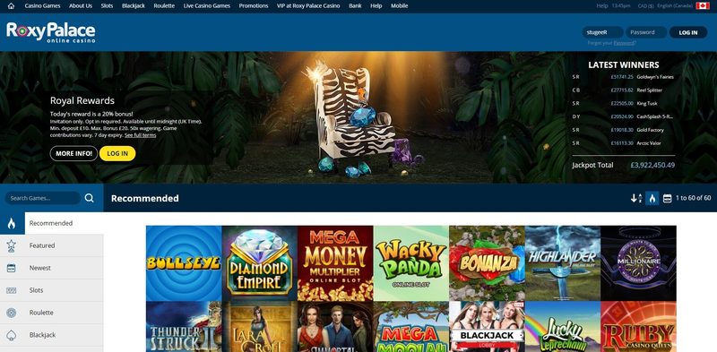Roxy Palace Casino Homepage