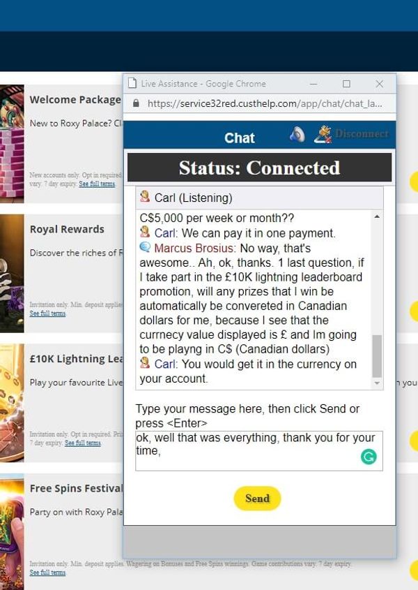 Roxy Palace Live Chat