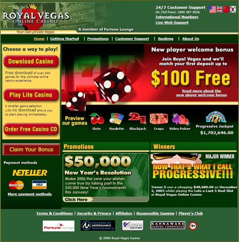 Royal Vegas Casino Website Homepage 2007