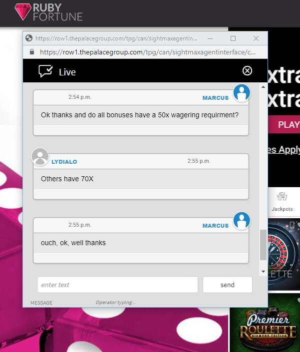 Ruby Fortune Live Chat