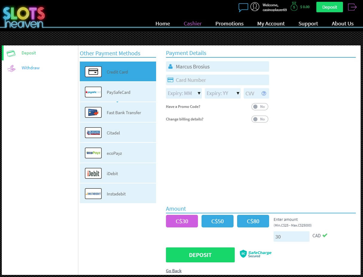 Slots Heaven Casino Banking Options
