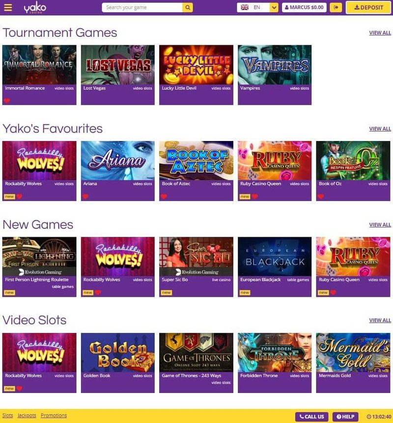 Yako Casino Games Lobby